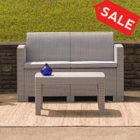 Flash Furniture DAD-SF2-2-GG Light Gray Faux Rattan Loveseat with All-Weather Light Gray Cushions 
